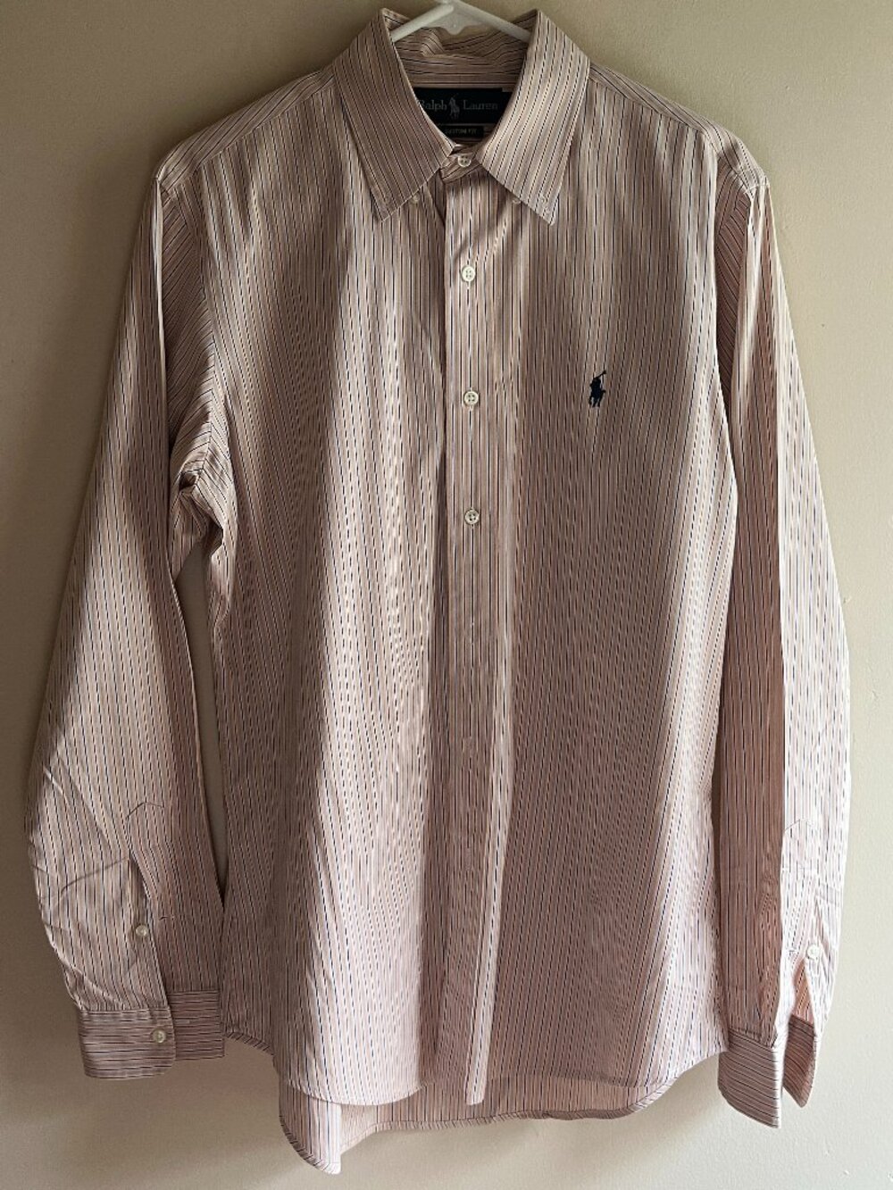 Ralph Lauren beige brown blue striped dress shirt retro bohemian western coastal